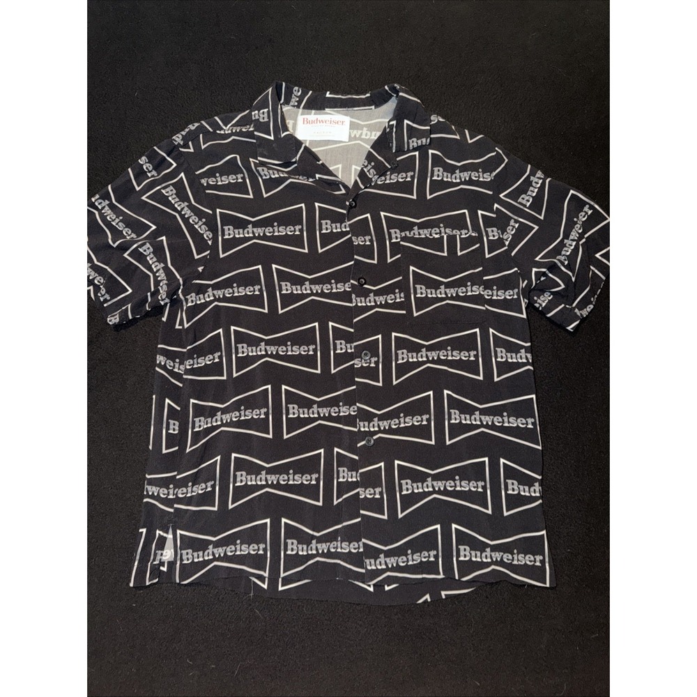 Budweiser Shirt Black All Over‎ Print Button Down Shirt PacSun Casual Mens Large